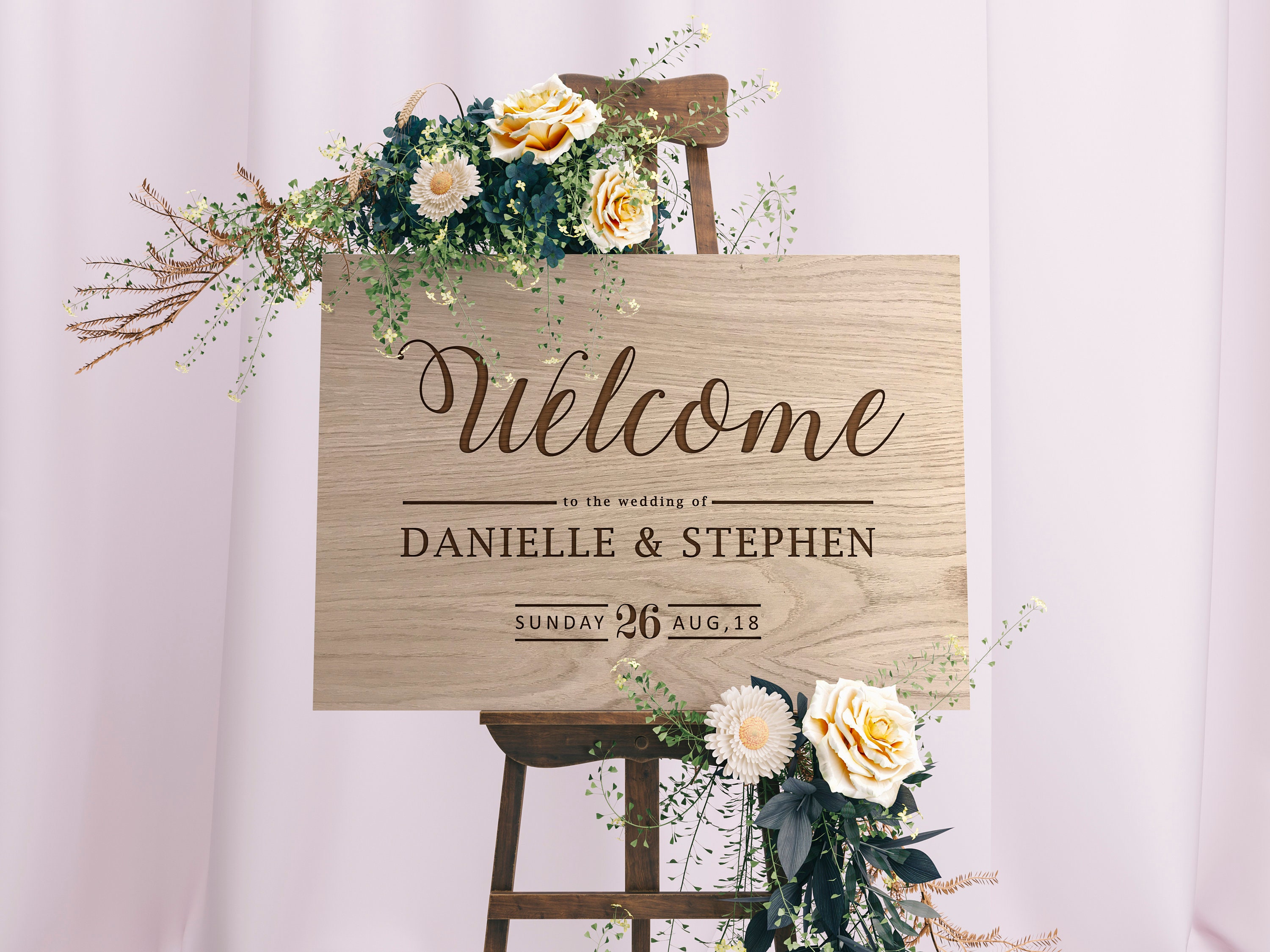 Welcome Wedding Sign Oak Laser Engraved Board - Wedding Signs