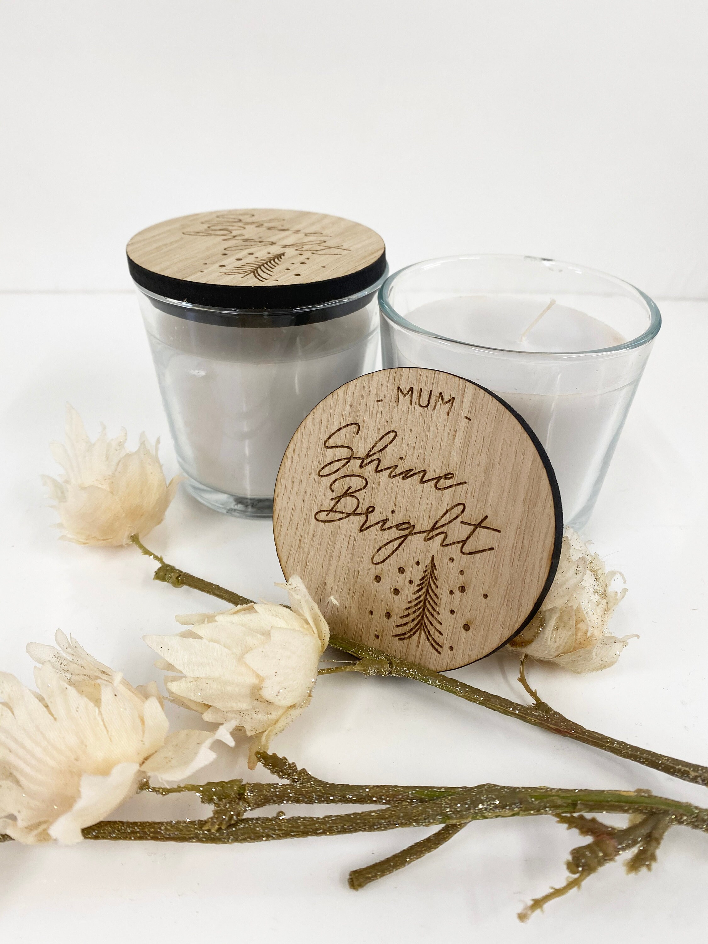Personalised Candle - Glass Candle Jar Wooden Lid - Engraved ...
