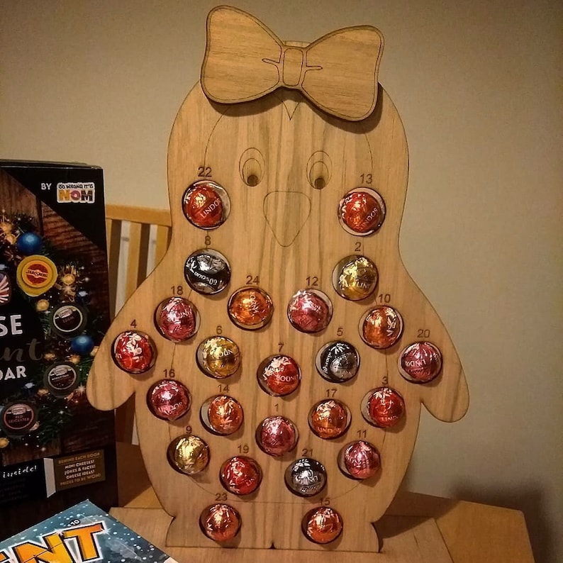 Oak Wood Ferrero Rocher & Lindt Chocolate Truffle Reuse Advent Calendar Reindeer or Penguin image 7