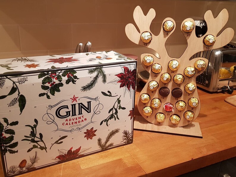 Oak Wood Ferrero Rocher & Lindt Chocolate Truffle Reuse Advent Calendar Reindeer or Penguin image 5