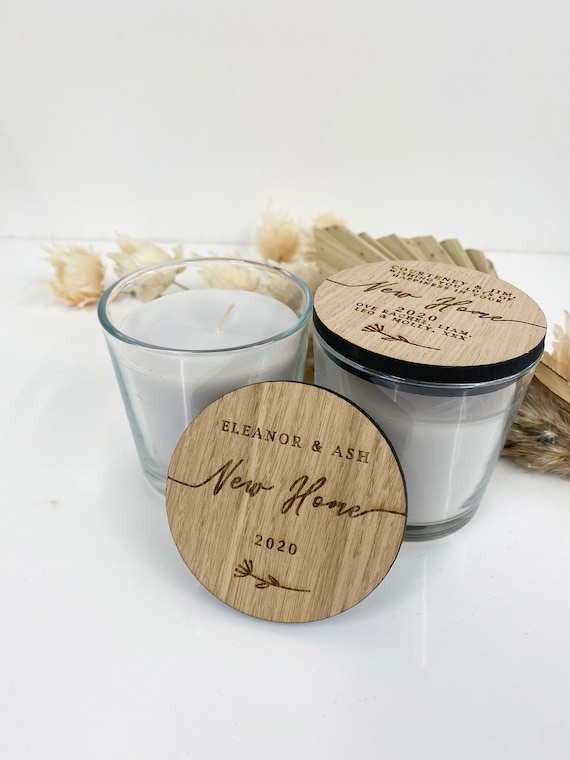 Personalised New Home Candle Glass Candle Jar Wooden Lid Engraved New Home  House Warming Gift 