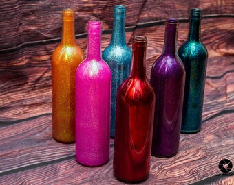 Rainbow Glittered Wine Bottles | Custom Wedding Centerpieces | Mix and Match Wedding Decor | Glam Wedding Decorations