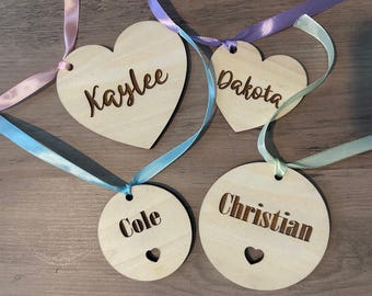Custom Personalized Heart Tags - Engraved Wood