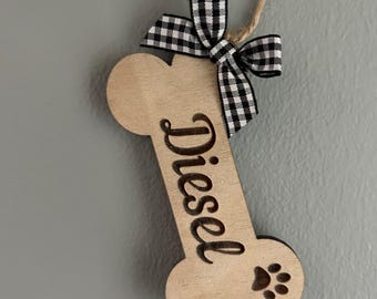 Custom Personalized  Wooden Dog Bone Ornament - Christmas!
