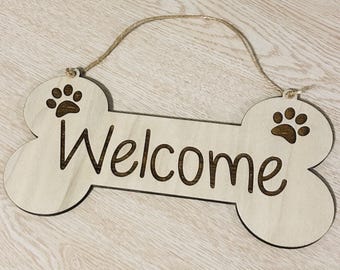 Engraved Dog Bone Welcome Sign