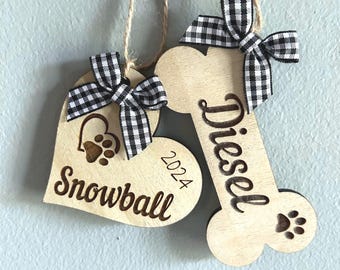 Custom Personalized  Wooden Pet Ornament - Christmas! Cat and Dog