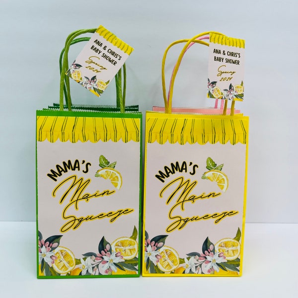 Mama's Main Squeeze Baby Shower Lemon Citrus Party Bags | Bundle of 6 Bags | Custom