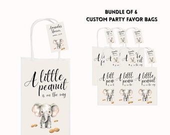 Elephant Baby Shower Party Bags, Custom Favor Bags, Bundle of 6