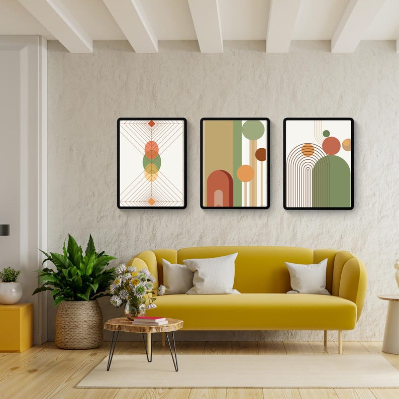 Set of 3 Modern Geometric Posters | Minimalist Wall Art | Contemporary ...