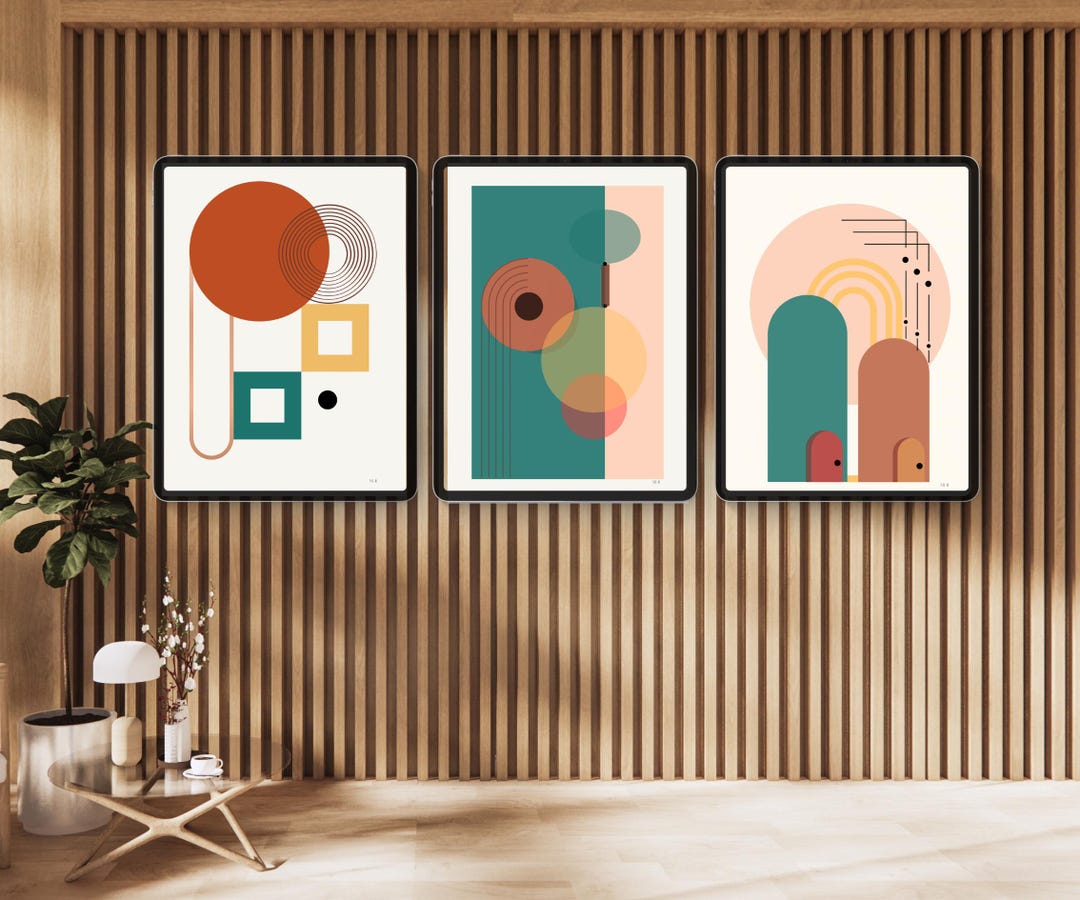 Picture of Set of 3 Mid-century Minimalist Design Posters | Retro Geometric ...