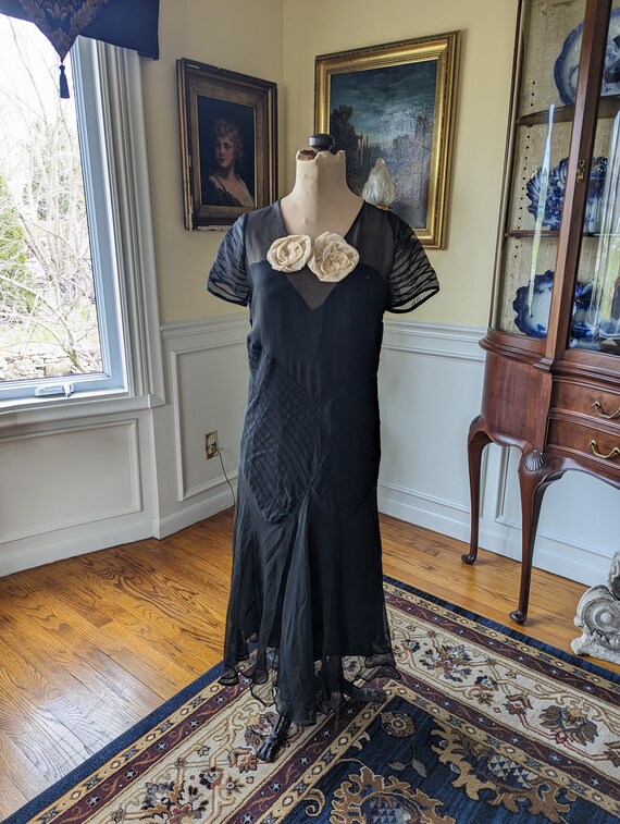 Antique Vintage 1920's-30's Black Bias Cut Dress … - image 10