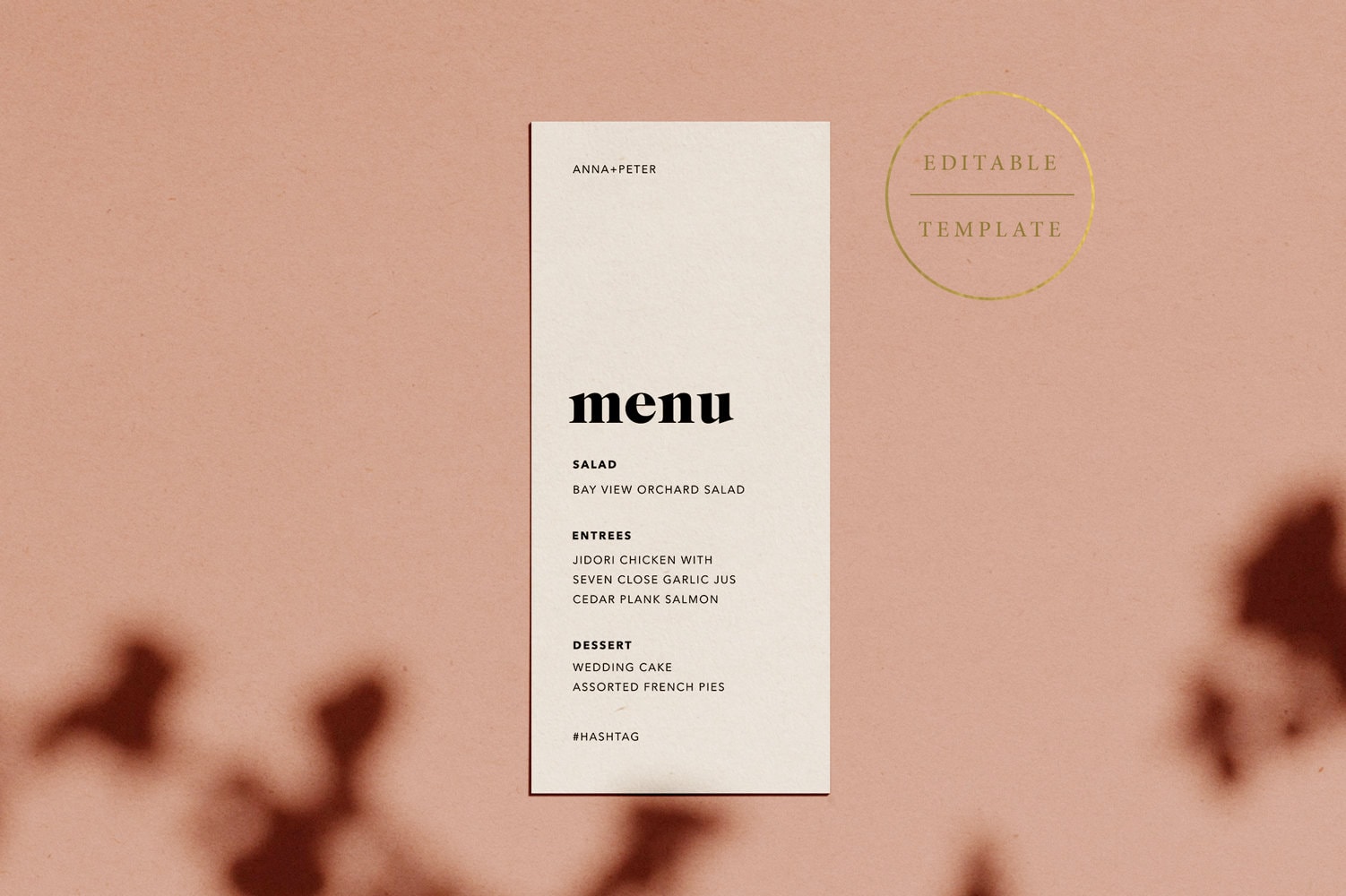CL19 DIY Modern Minimalist Wedding Dinner Menu Calligraphy Wedding Menu Template elegant Black and White Wedding Printable Menu Cards