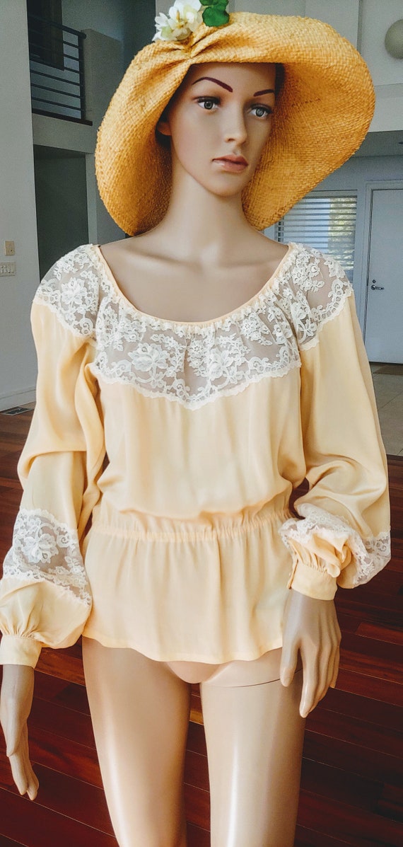 True Vintage Buttery Soft Silk and Lace Poet Blous