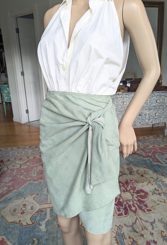 Vintage Ralph Lauren Suede Sarong Skirt, Celadon G