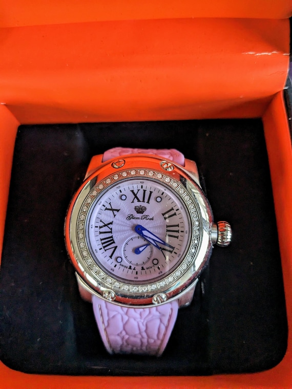 Vintage NEVER WORN Glam Rock 40-diamond Watch, Lavender Face  display picture 2