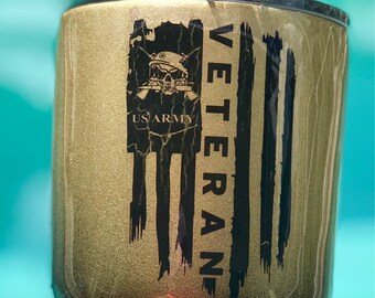 Army Veteran Stainless Steel Tumbler. Please list font choice for name in personalization section.