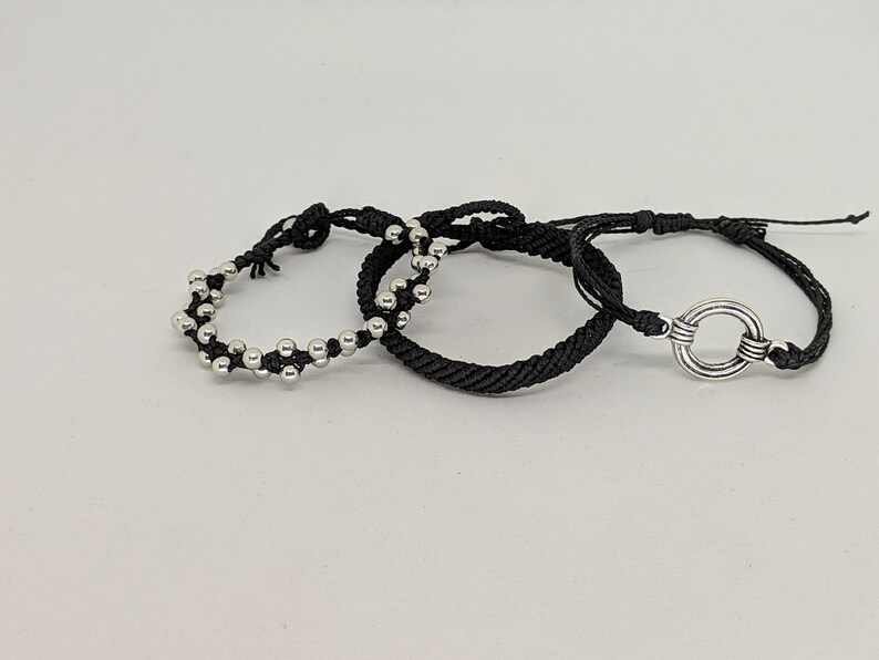 Stackable black and silver bracelets