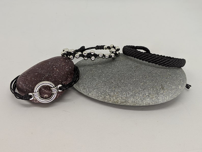 Stackable black and silver bracelets