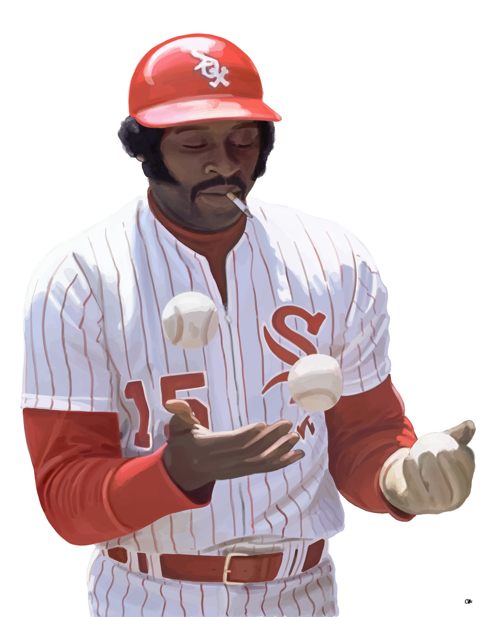 Dick Allen Smoking Cigarette in Dugout White Sox Digital Illustration