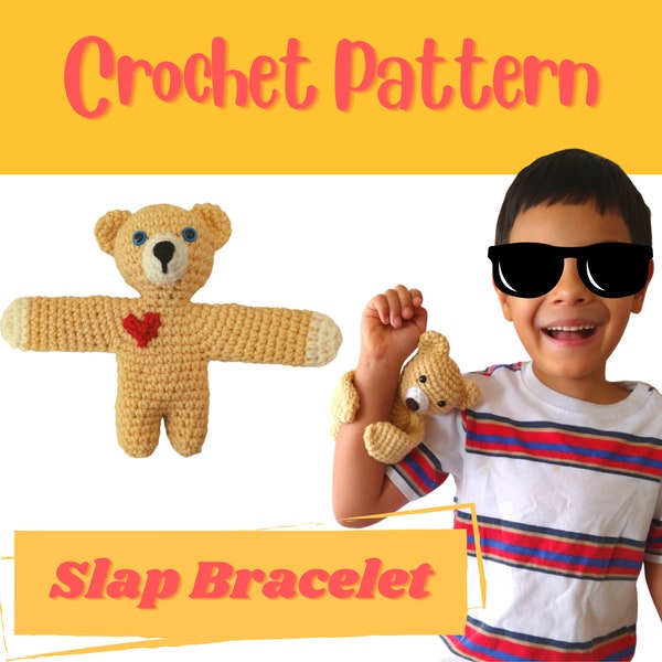 Crochet Amigurumi Valentine Bear Stuffed Animal Pattern, Hug Me Pet Slap Bracelet Toy, Adopt Easy Teddy Bear Crochet Pattern
