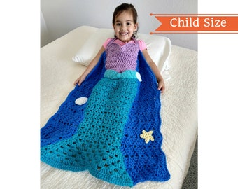 Crochet Mermaid Tail, Princess Dress Blanket, Crochet Blanket Pattern, Mermaid Gift,  Mermaid Tail Blanket, Child size