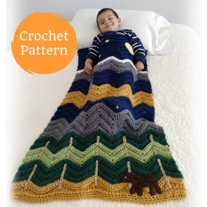 Crochet Pattern Baby Boy Blanket, Midnight Mountains Baby Bear Blanket, Mama Bear Baby Shower Gift, Forest Woodland Nursery Throw with Wolf