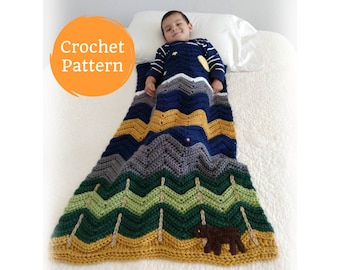 Crochet Pattern Baby Boy Blanket, Midnight Mountains Baby Bear Blanket, Mama Bear Baby Shower Gift, Forest Woodland Nursery Throw with Wolf
