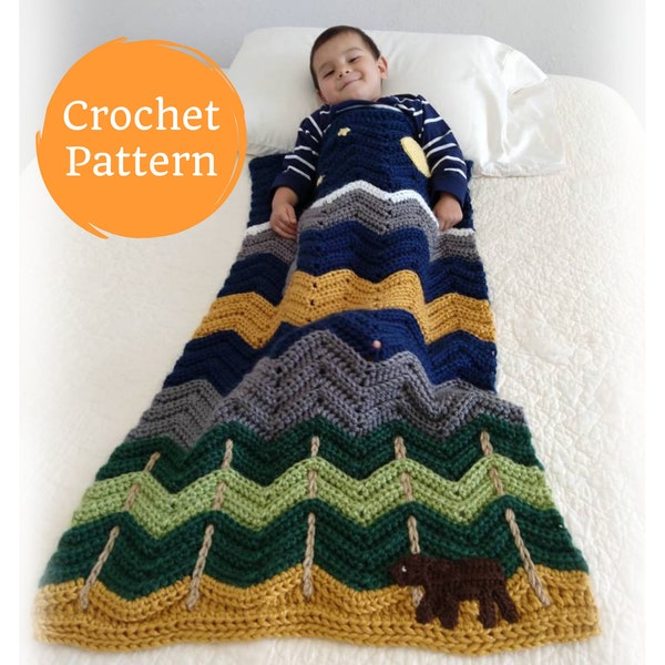 Crochet Pattern for Midnight Mountains Baby Bear Blanket, Mama Bear Baby Shower Gift, Forest Woodland Nursery Afghan, Boy Crochet Blanket