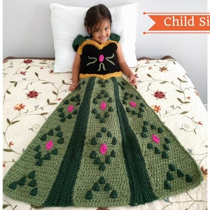 Princess Dress Blanket Crochet Pattern, Crochet Pattern for Girls, Crochet Afghan Pattern, Princess Crochet Pattern, Child size Pdf