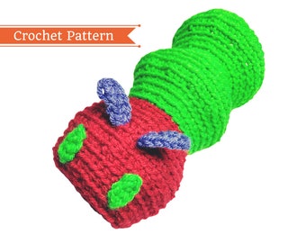 Hungry Caterpillar Puppet Crochet Pattern, Teacher's Storytelling Hand Puppet can swallow toy food!