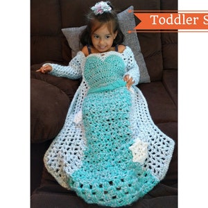 Princess Dress Blanket Crochet Pattern, Girl’s Birthday Gift, Crochet Blanket with Sleeves, Unique Afghan, Frozen Snowflakes, Toddler size