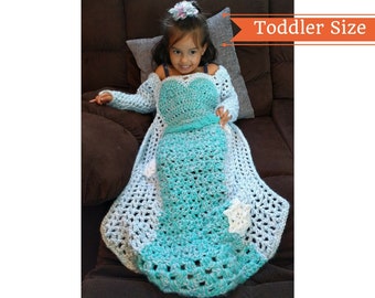 Princess Dress Blanket Crochet Pattern, Girl’s Birthday Gift, Crochet Blanket with Sleeves, Unique Afghan, Frozen Snowflakes, Toddler size