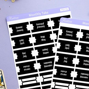 Goth Month Tabs per Planner, Adesivi per Tab Mensili, Adesivi Divisori per Tab Neri, Divisori per Mese per Journal, Adesivo Bujo, Adesivo Funzionale