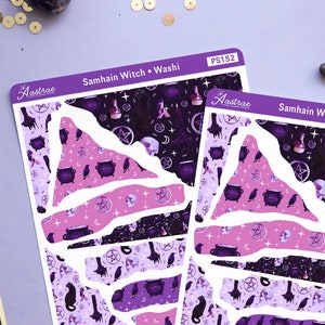 Samhain Witch Washi Tape Sticker Sheet, Halloween Washi Sticker Sheet, Witchy Washi Strips, Corner Stickers, Halloween Planner Stickers