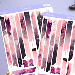 Foglio di adesivi Washi rosa, adesivi estetici celesti per pianificatore, adesivi rosa per pianificatore, adesivi decorativi Bujo
