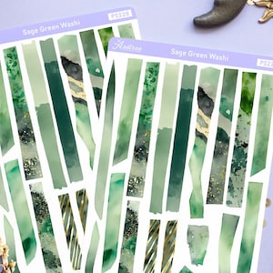 Stickervel saliegroen washitape, groene esthetische plannerstickers, decoratieve stickers, groene washi-stickers, decoratieve stickers, decoratieve washi