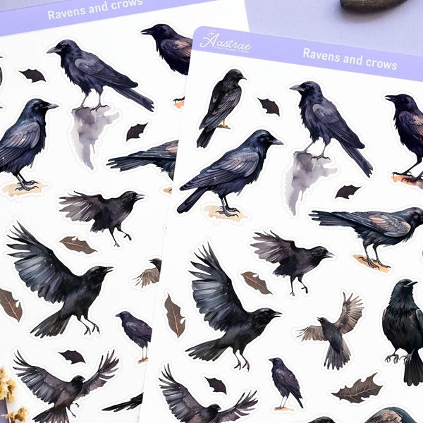 Witch Familiar Crow Stickers for Planner, Raven Stickers, Black Bird Stickers, Animal Sticker Sheet, Halloween Planner Stickers Spooky Bujo