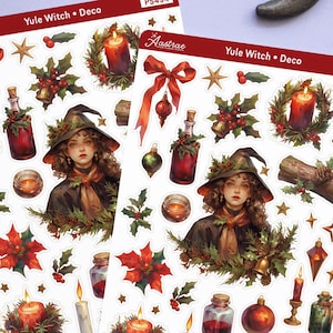 Stickervel Yule Witch, Witchy plannerstickers, heidense seizoensplannerstickers, decoratief stickervel, kerstheks stickers voor planner