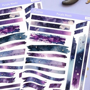 Purple Washi Sticker Sheet, Celestial Washi Stickers, Aesthetic Stickers for Planner, Decorative Journaling Stickers, Scrapbook Stickers