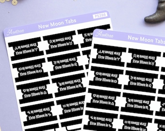 New Moon Tabs for Moon Journaling, Esbats New Moon Sticker Tabs, Journaling Tabs, Book of Shadows Divider, Astrology Journal Tabs Sticker