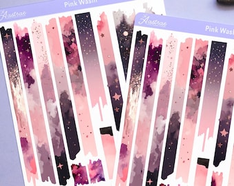Pink Washi Stickers Sheet, Celestial Aesthetic Stickers for Planner, Pink Planner Stickers, Decorative Bujo Stickers