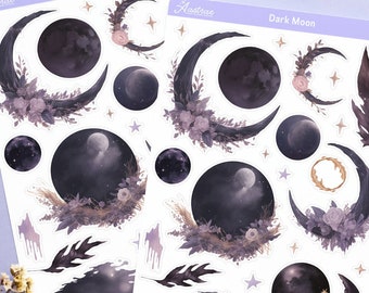 Dark Moon Planner Stickers, Botanical Moon Stickers, Lunar Sticker Sheet, Witch Junk Journal Stickers, Gothic Deco Stickers, Bujo Grimoire