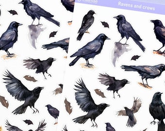 Hexe Vertraute Krähe Aufkleber für Planer, Rabe Aufkleber, schwarzer Vogel Aufkleber, Tier Aufkleber Bogen, Halloween Planner Stickers Spooky Bujo