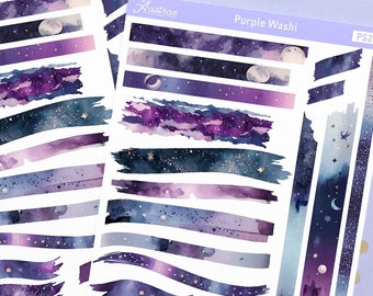 Purple Washi Sticker Sheet, Celestial Washi Stickers, Aesthetic Stickers for Planner, Decorative Journaling Stickers, Scrapbook Stickers