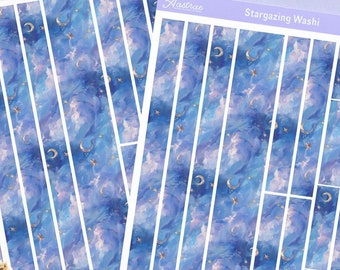 Celestial Washi Tape Sticker Sheet, Moon and Stars Washi Strips, Bujo Decor Stickers, Witchy Washi Designs, Decorative Stickers, Scrapbook
