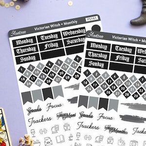 Adesivi mensili Victorian Witch, adesivi Witchy Bullet Journal, adesivi Bujo, adesivi funzionali, adesivi pianificatori funzionali Witchy