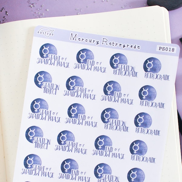 Mercury Retrograde Astrology Planner Sticker, Witch Grimoire Stickers, Book of Shadows Astrology Stickers for Bullet Journal Planner Sticker