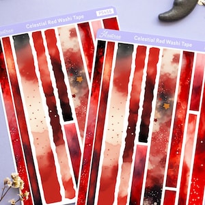 Foglio di adesivi Washi rosso, foglio di adesivi con nastro Washi rosso, adesivo Bujo Deco acquerello per Bullet Journal, foglio di adesivi per planner estetico rosso