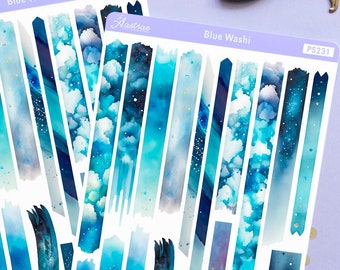 Celestial Blue Washi Tape Stickers, Aesthetic Planner Stickers, Blue Decorative Stickers • Bujo, Bullet Journal, Scrapbooking