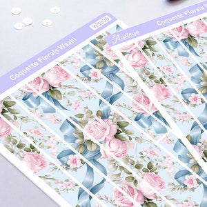 Kokette Washi Tape Aufkleber Blatt, Kokette Ästhetik Dekorative Planer Aufkleber, Bujo Bullet Journal Journaling Scrapbooking Blumen Deco